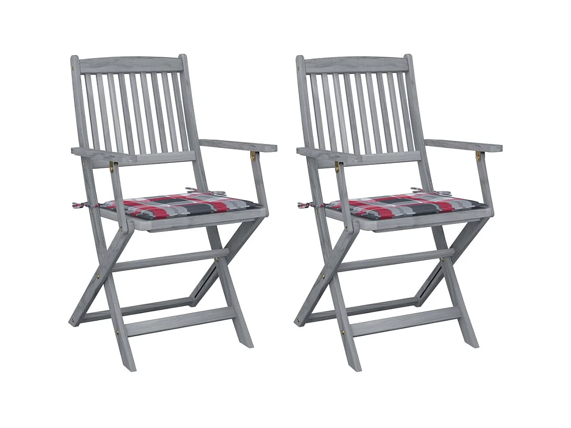 Chaises pliables d'extérieur 2 pièces avec coussins Bois d'acacia