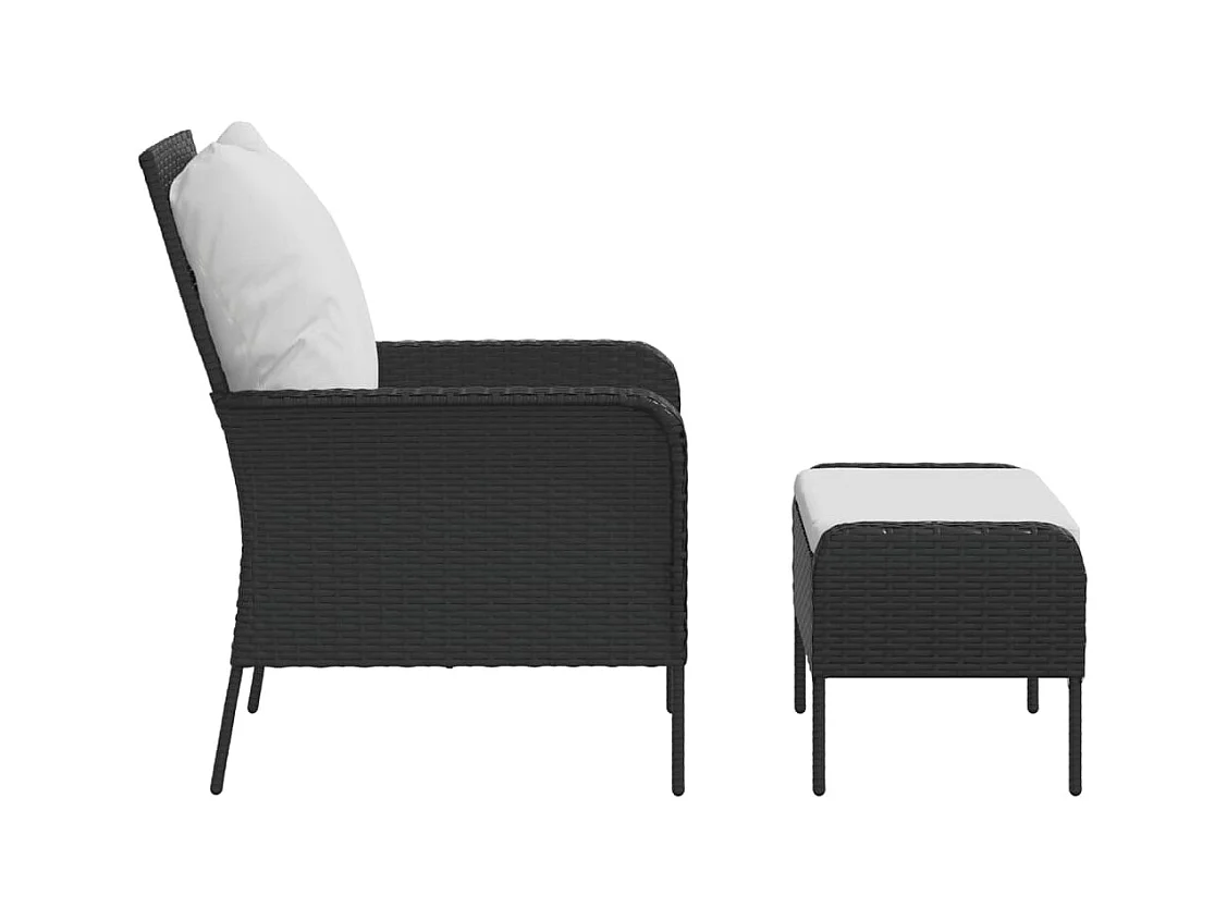 Tuinstoel met voetenbank poly rattan zwart
