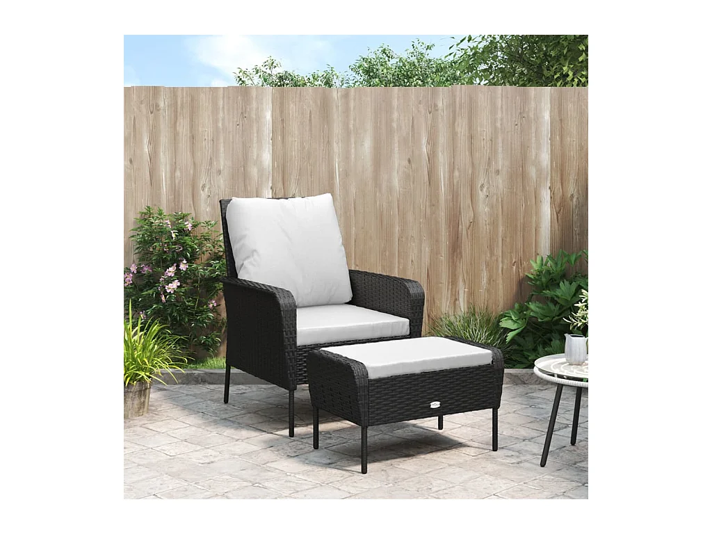 Cadeira de jardim com apoio de pés vime PE preto