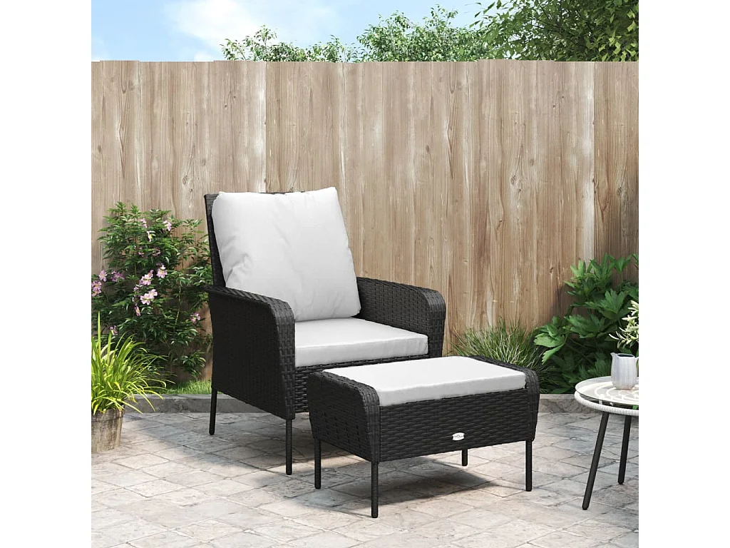 Chaise de jardin avec tabouret noir résine tressée