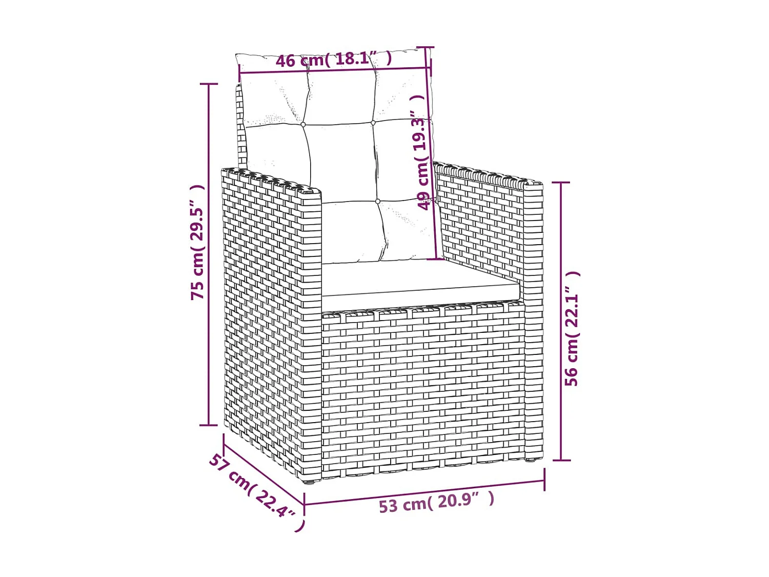 Tuinstoel met kussens poly rattan zwart