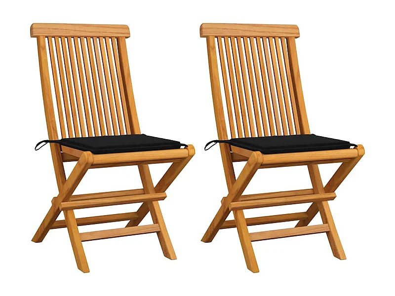Tuinstoelen 2 st met zwarte kussens massief teakhout