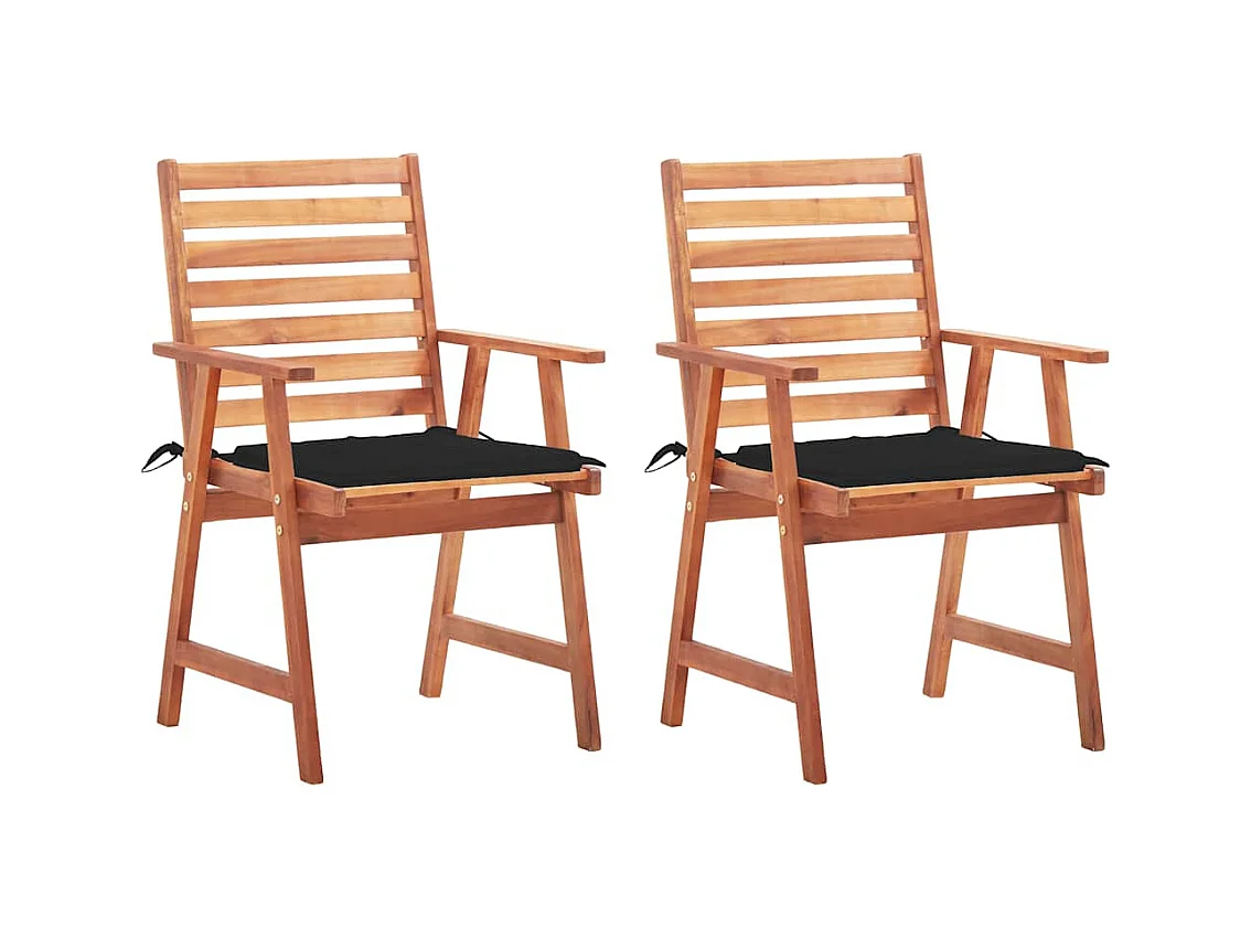 Chaises à dîner d'extérieur 2 pièces avec coussins Acacia massif