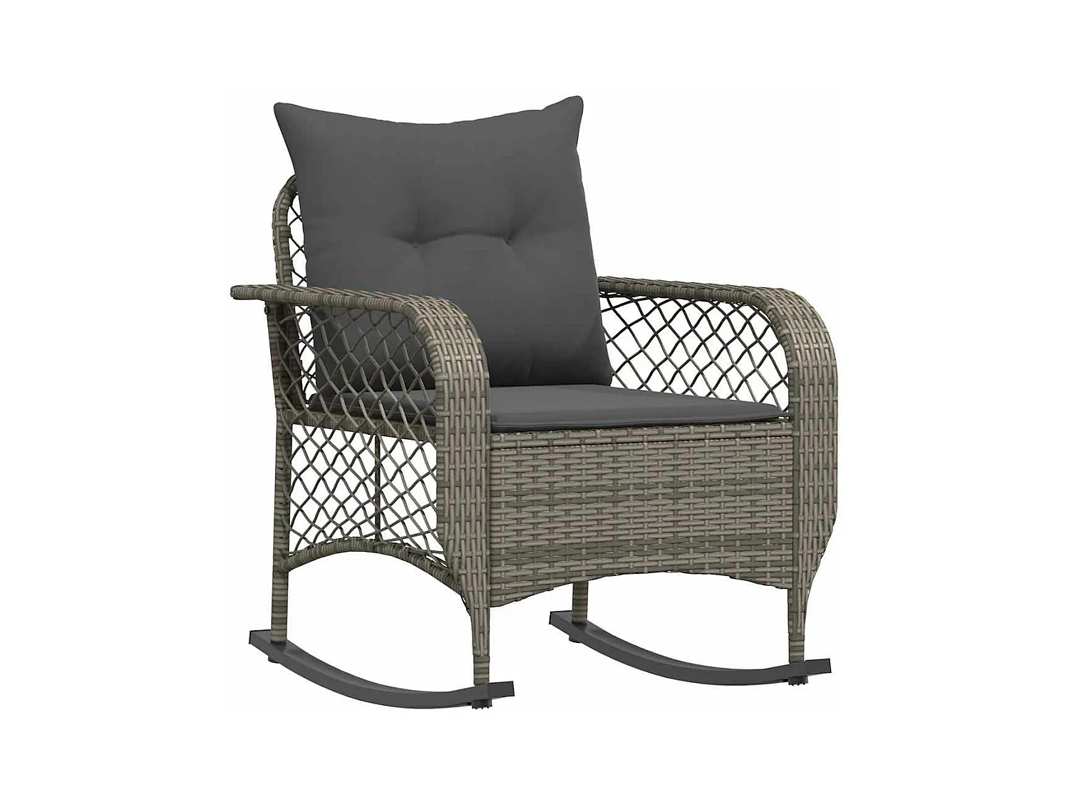 Chaise à bascule de jardin avec coussins gris résine tressée