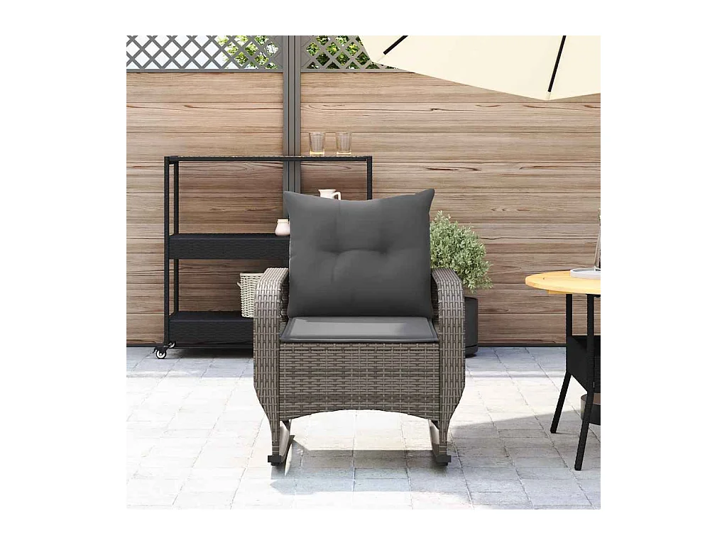 Chaise à bascule de jardin avec coussins gris résine tressée