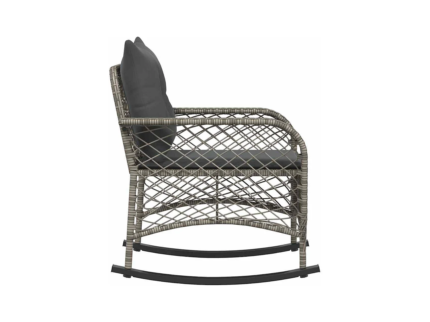 Chaise à bascule de jardin avec coussins gris résine tressée