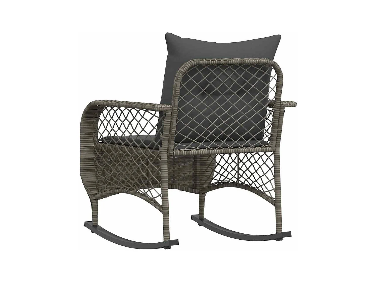 Chaise à bascule de jardin avec coussins gris résine tressée