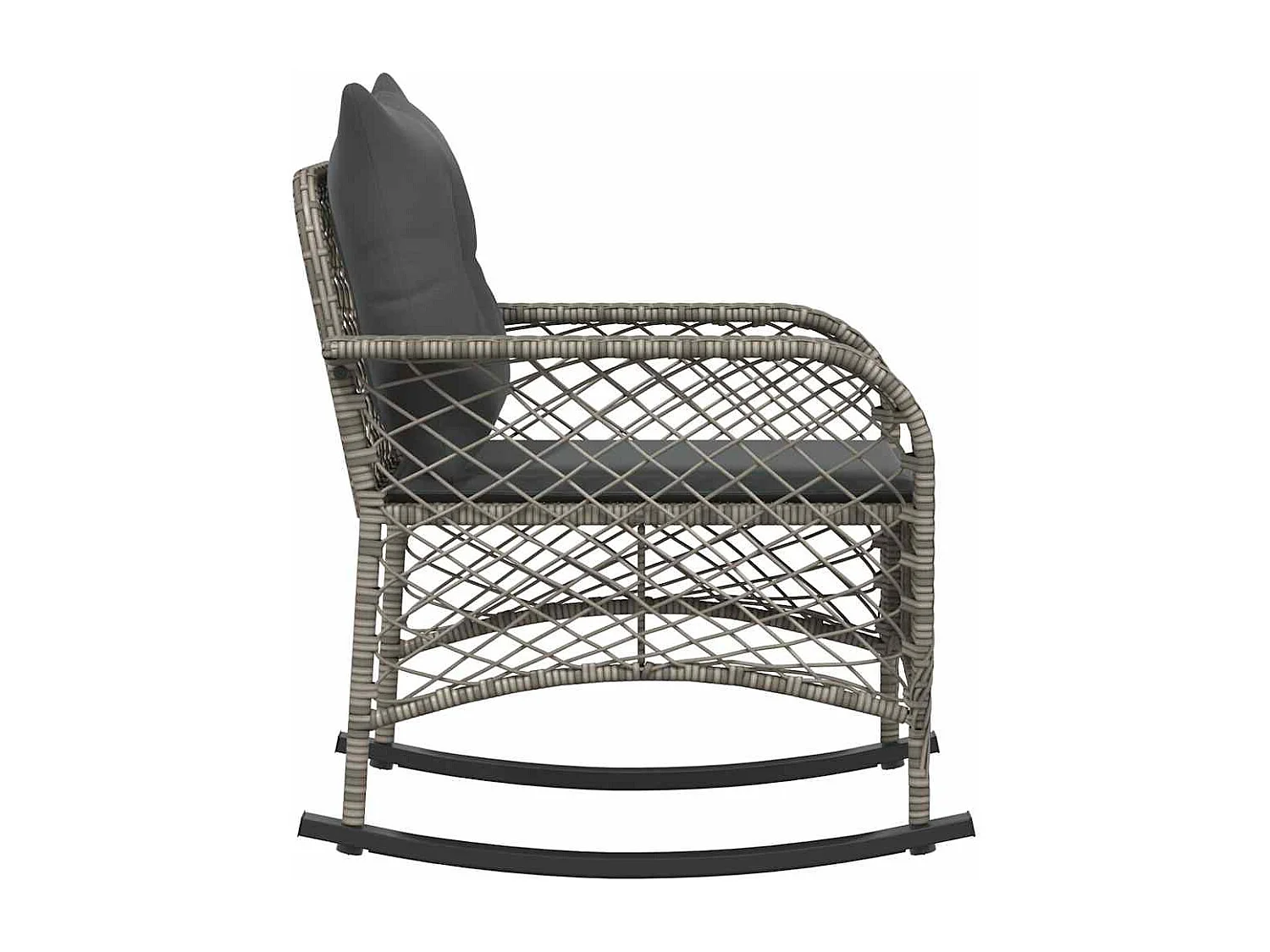 Chaise à bascule de jardin avec coussins gris résine tressée