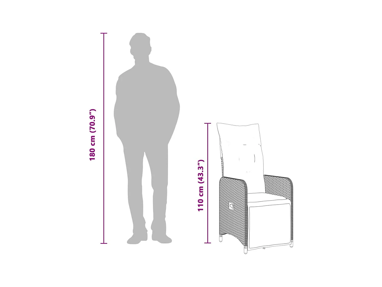 Chaise inclinable de jardin avec coussins marron résine tressée