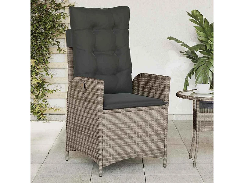 Chaise inclinable de jardin avec coussins gris résine tressée