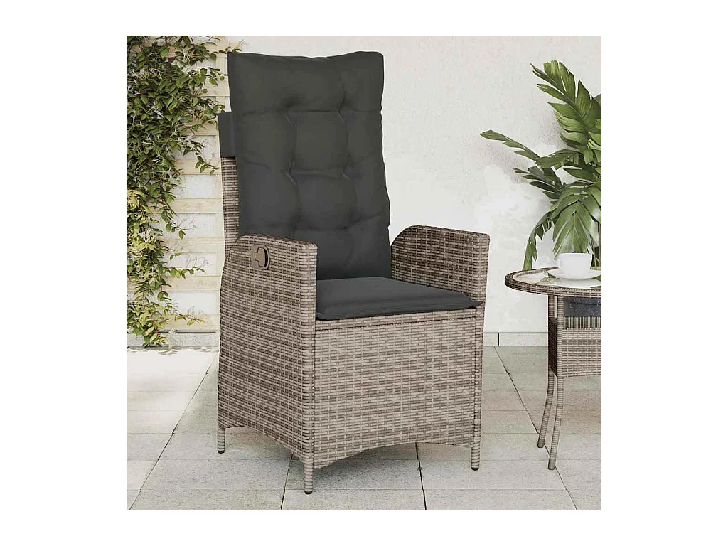 Chaise inclinable de jardin avec coussins gris résine tressée