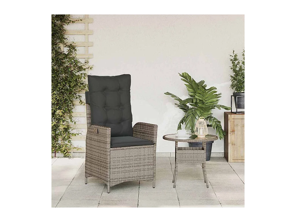 Chaise inclinable de jardin avec coussins gris résine tressée