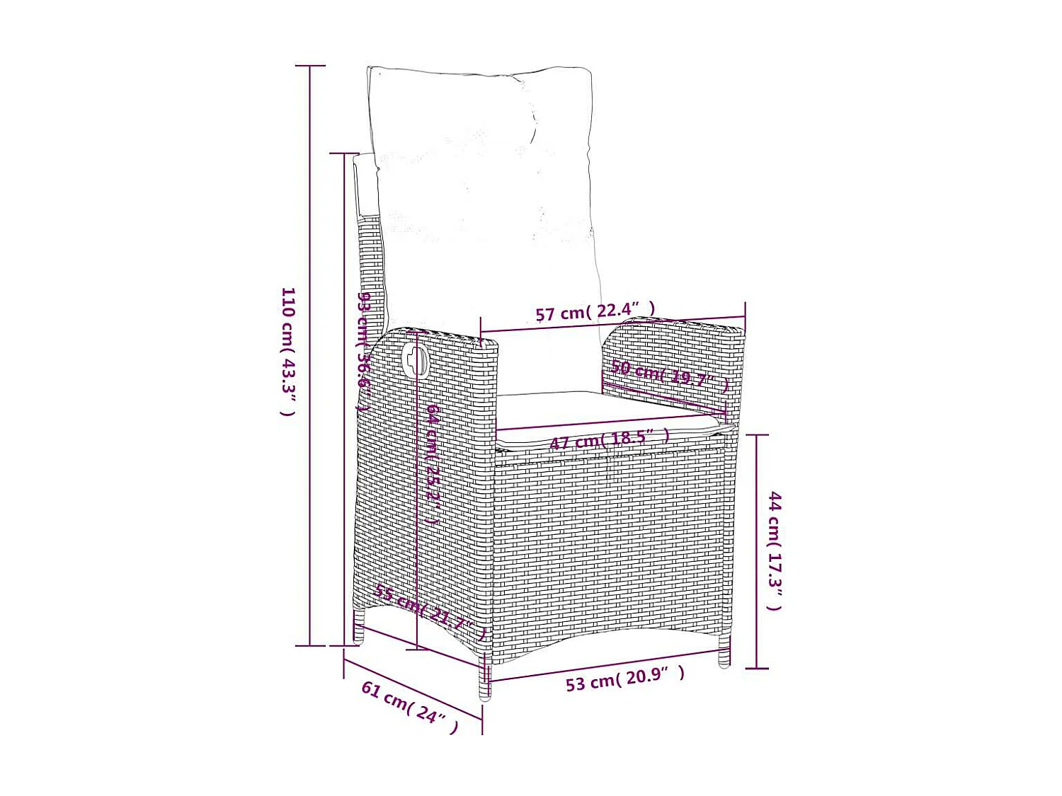 Chaise inclinable de jardin avec coussins gris résine tressée