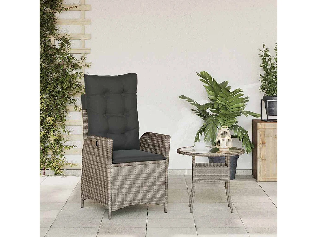 Chaise inclinable de jardin avec coussins gris résine tressée