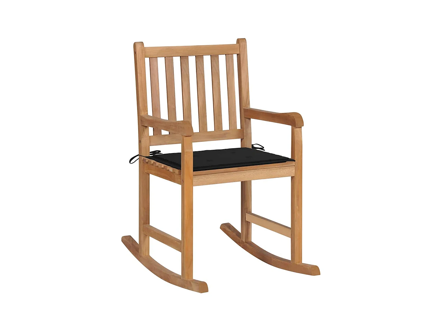 Chaise à bascule avec coussin noir Bois de teck solide