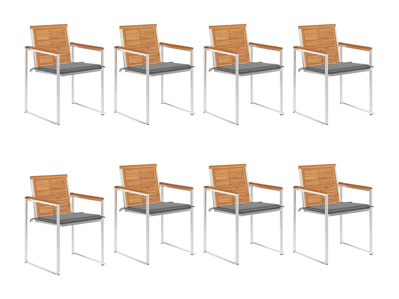 Chaises de jardin 8 pièces avec coussins Bois d'acacia solide