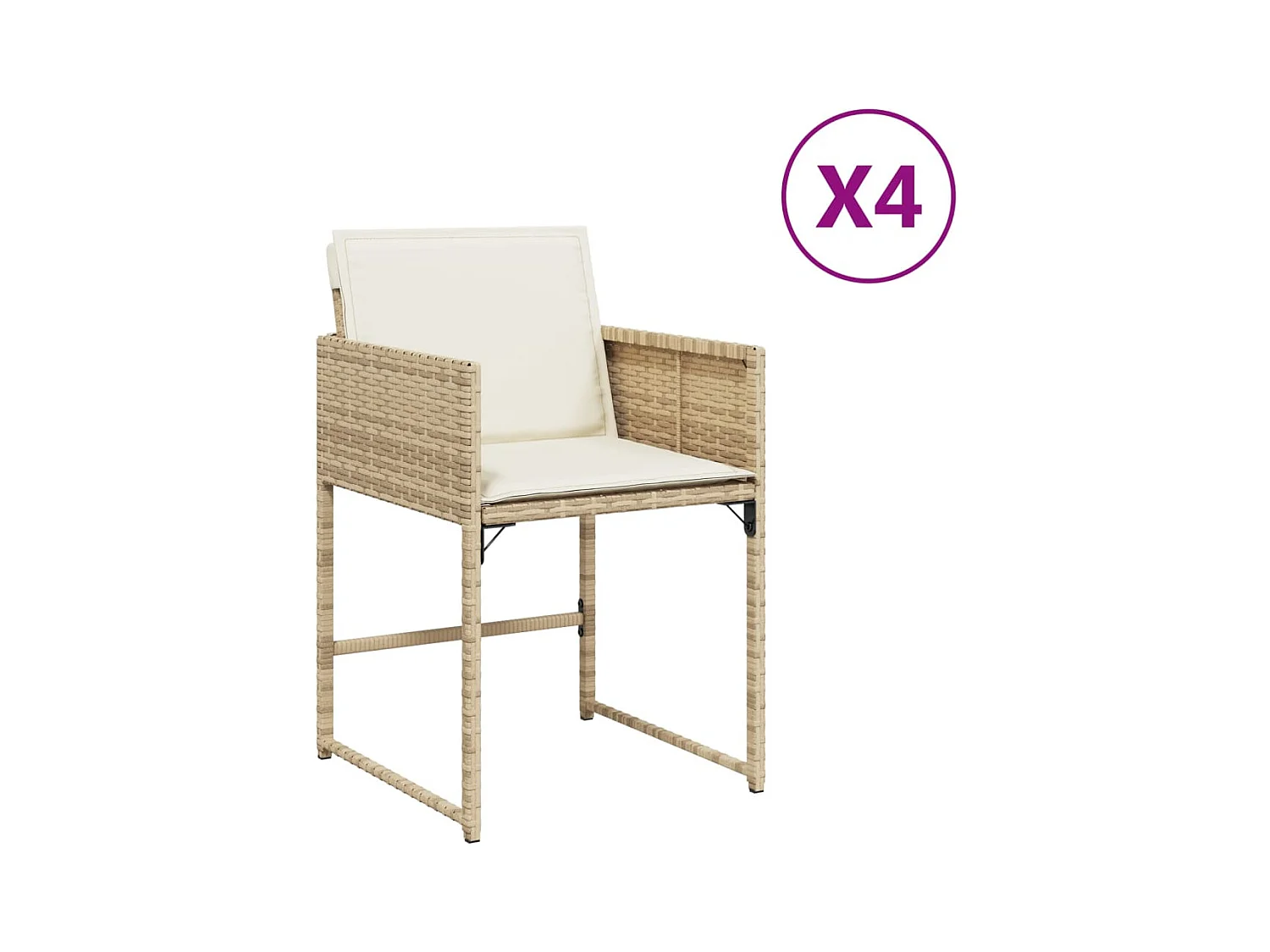 Tuinstoelen 4 st met kussens poly rattan beige