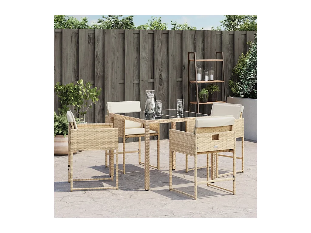 Tuinstoelen 4 st met kussens poly rattan beige