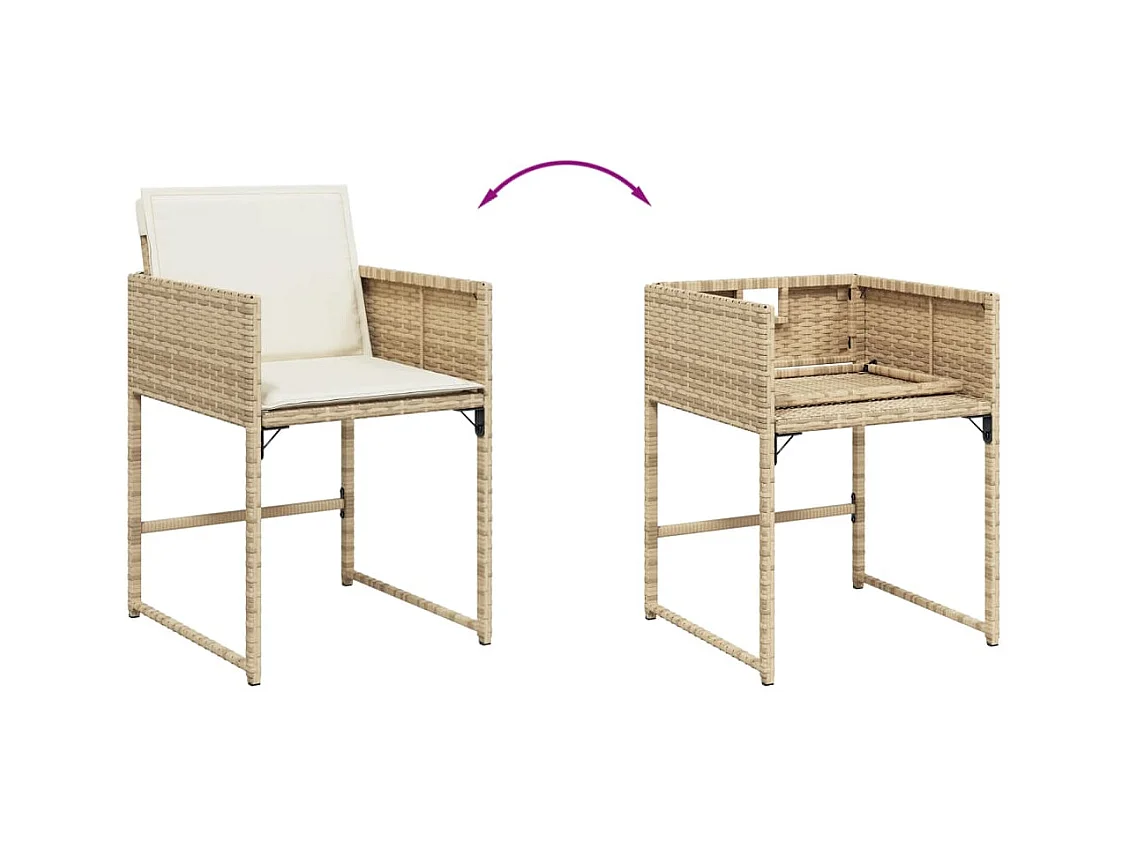 Tuinstoelen 4 st met kussens poly rattan beige