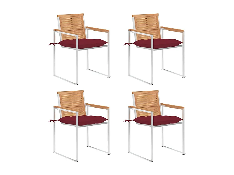 Chaises de jardin 4 pièces avec coussins Bois de teck massif