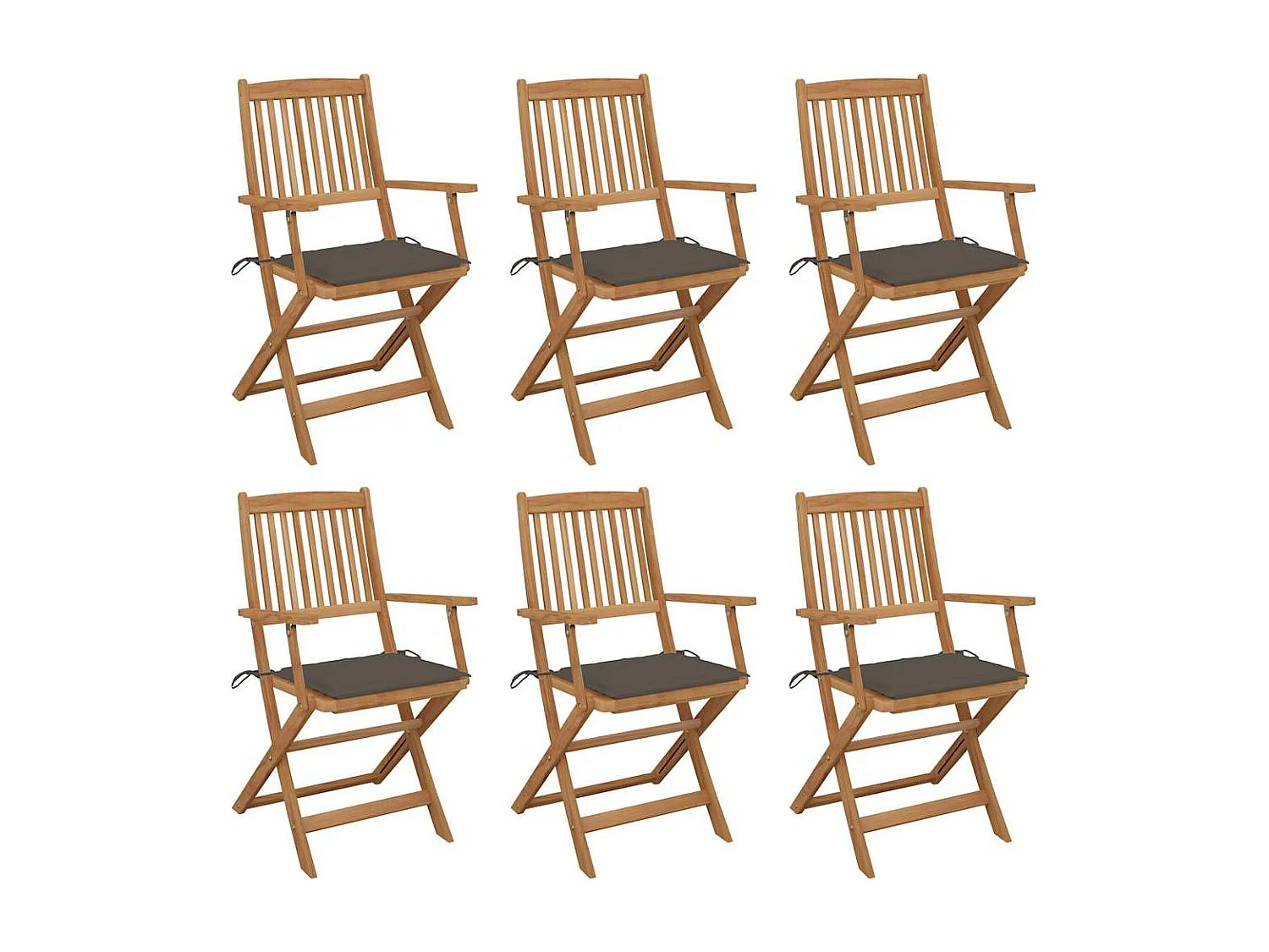 Chaises pliables de jardin 6 pièces avec coussins Bois d'acacia