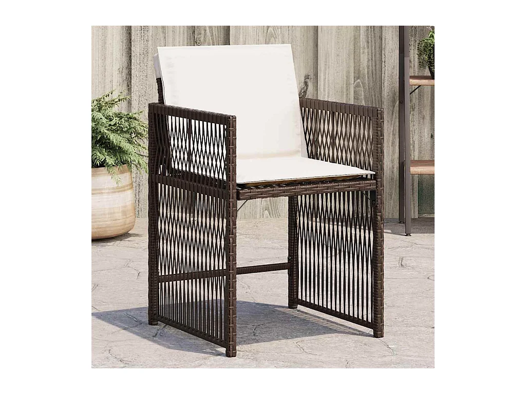 Chaises de jardin avec coussins lot de 4 marron résine tressée