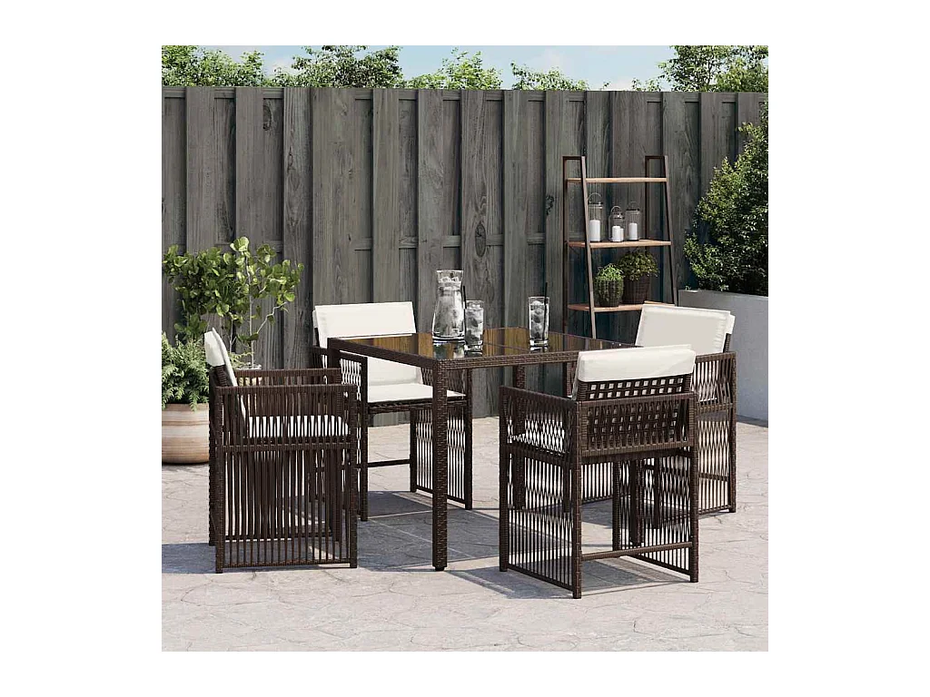 Chaises de jardin avec coussins lot de 4 marron résine tressée