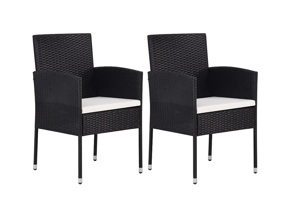 Chaises de jardin coussins blanc crème 2 pièces noir résine tressée