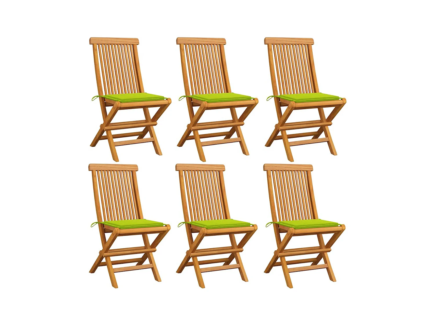 Chaises de jardin avec coussins vert vif 6 pièces Bois de teck