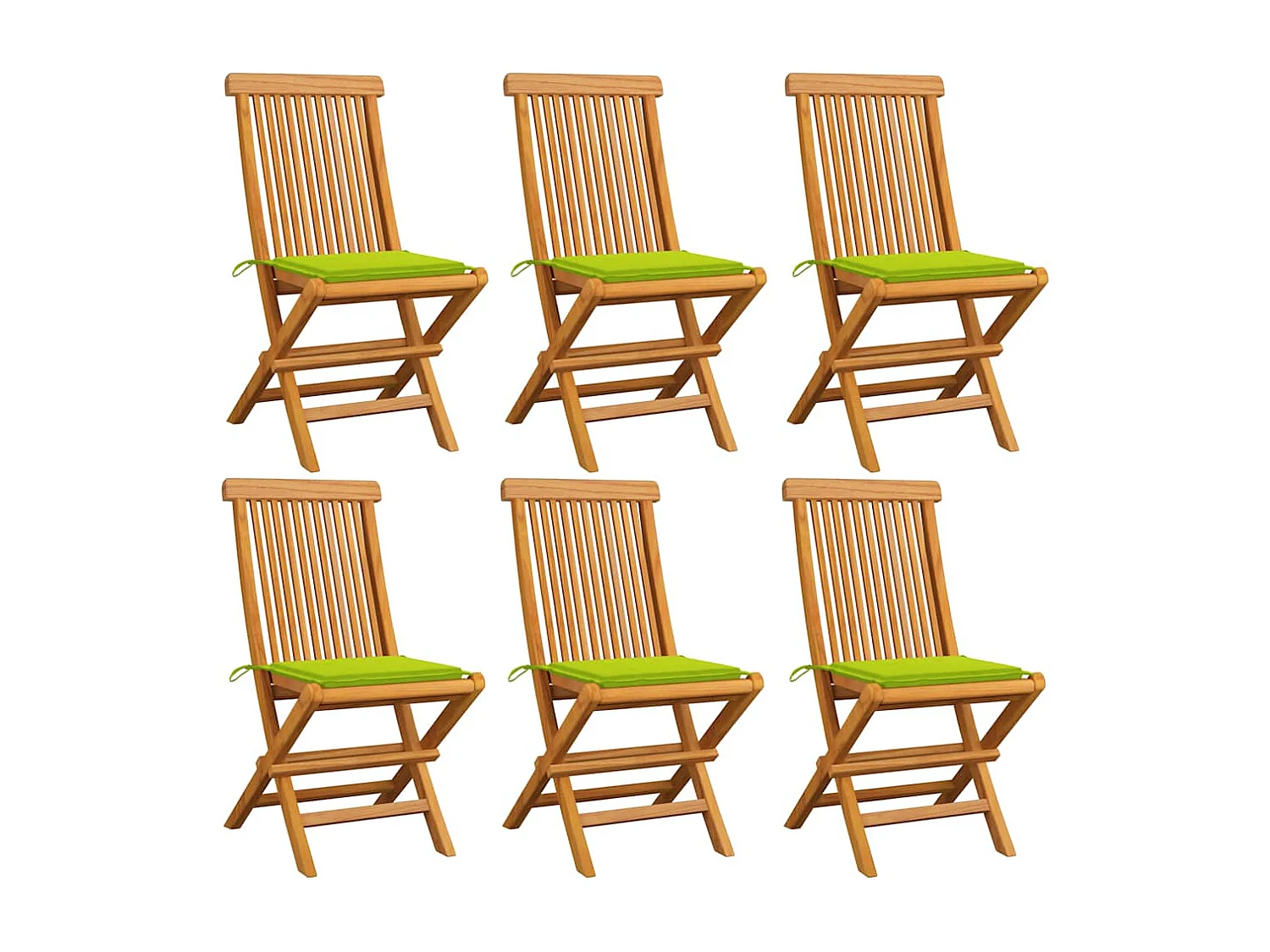 Chaises de jardin avec coussins vert vif 6 pièces Bois de teck