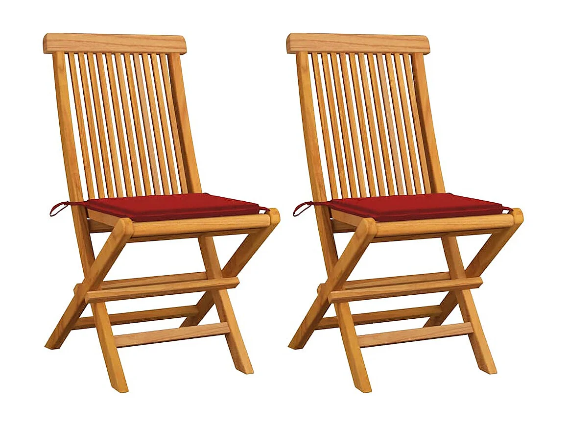 Sillas de jardín 2 unidades con cojines rojos madera de teca