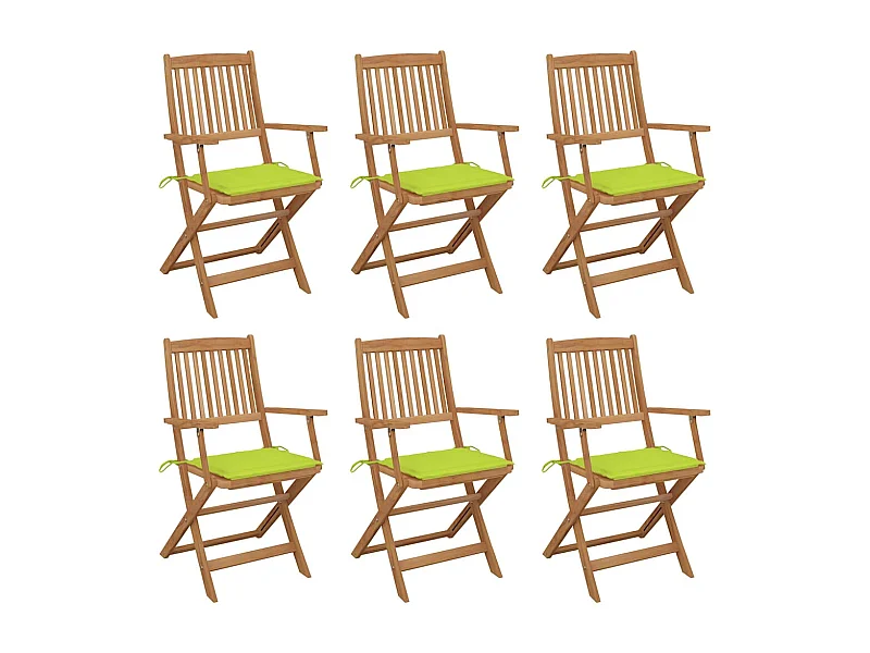 Chaises pliables de jardin 6 pièces avec coussins Bois d'acacia