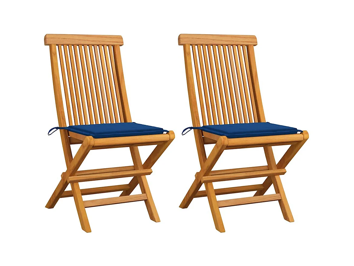 Chaises de jardin avec coussins bleu royal 2 pièces Bois de teck