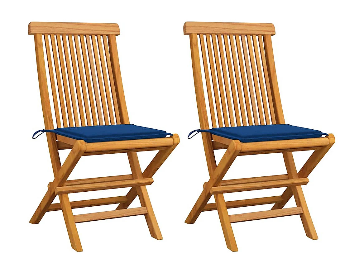Chaises de jardin avec coussins bleu royal 2 pièces Bois de teck