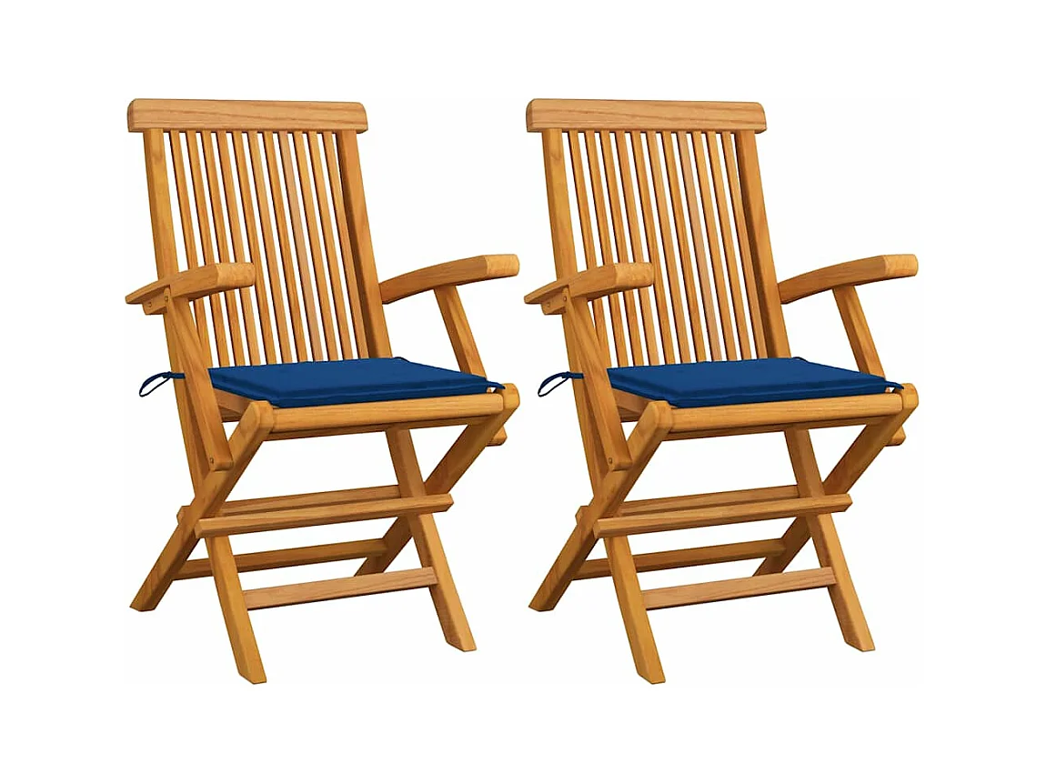 Chaises de jardin avec coussins bleu royal 2 pièces Bois de teck