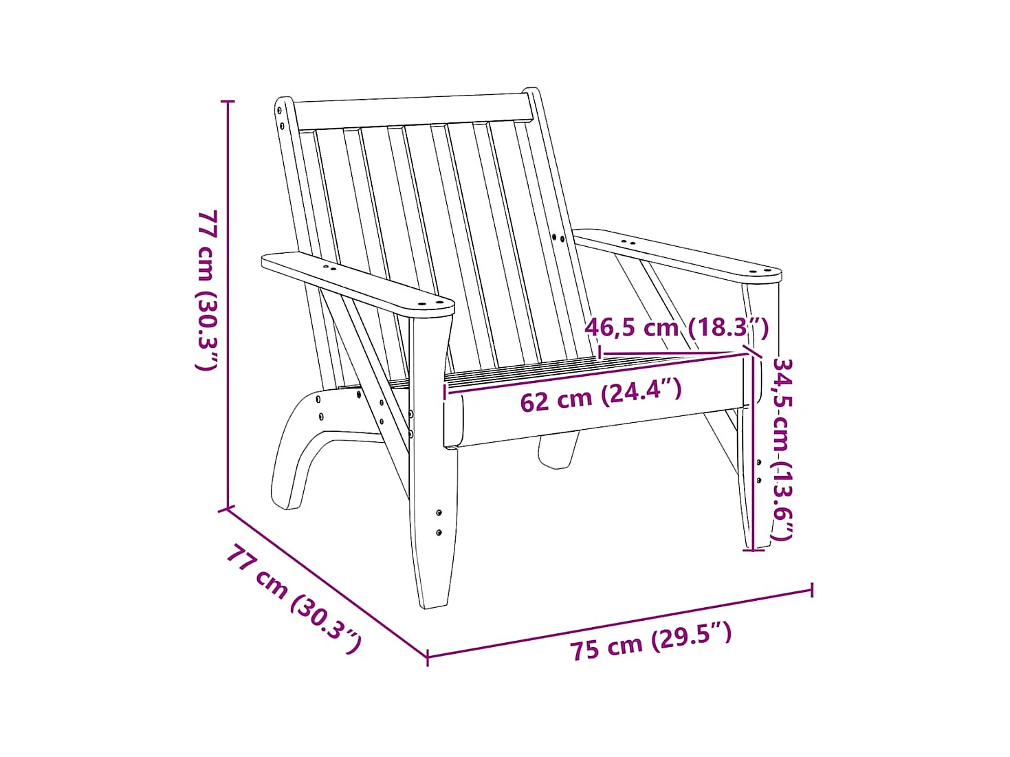 Cadeira de jardim Adirondack 75x77x77 cm pinho maciça branco