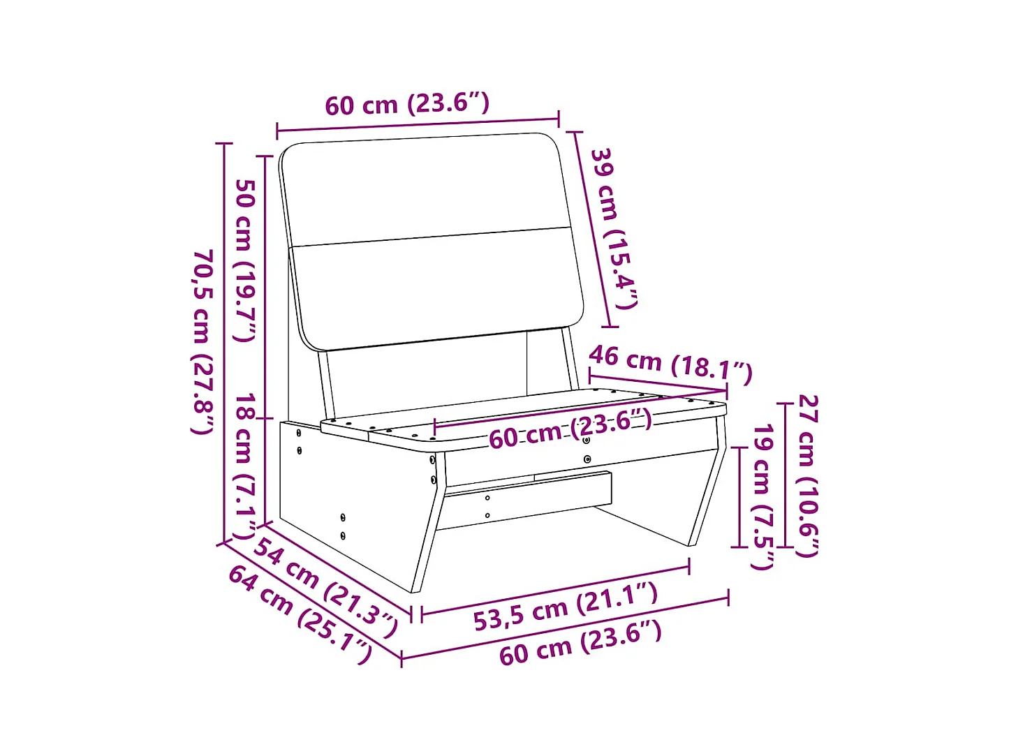 Chaise de jardin 60x64x70,5 cm bois massif de douglas