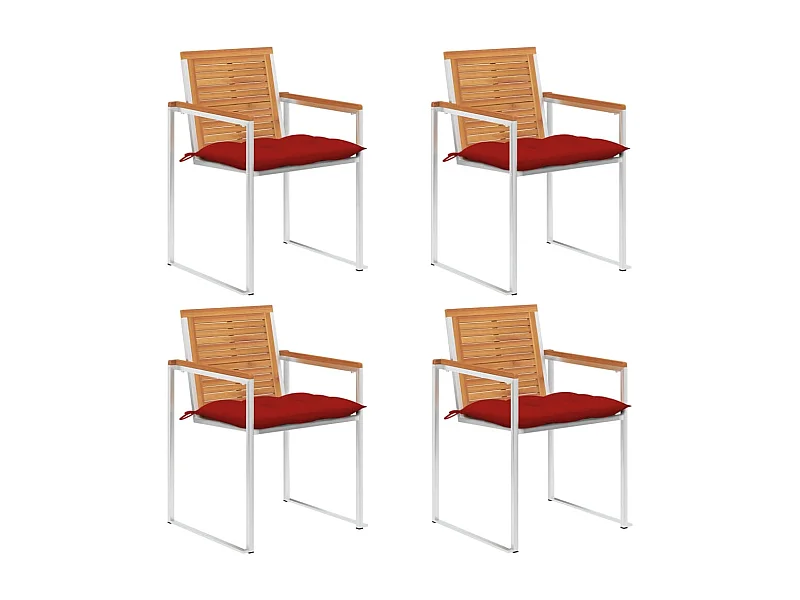Chaises de jardin 4 pièces avec coussins Bois d'acacia massif