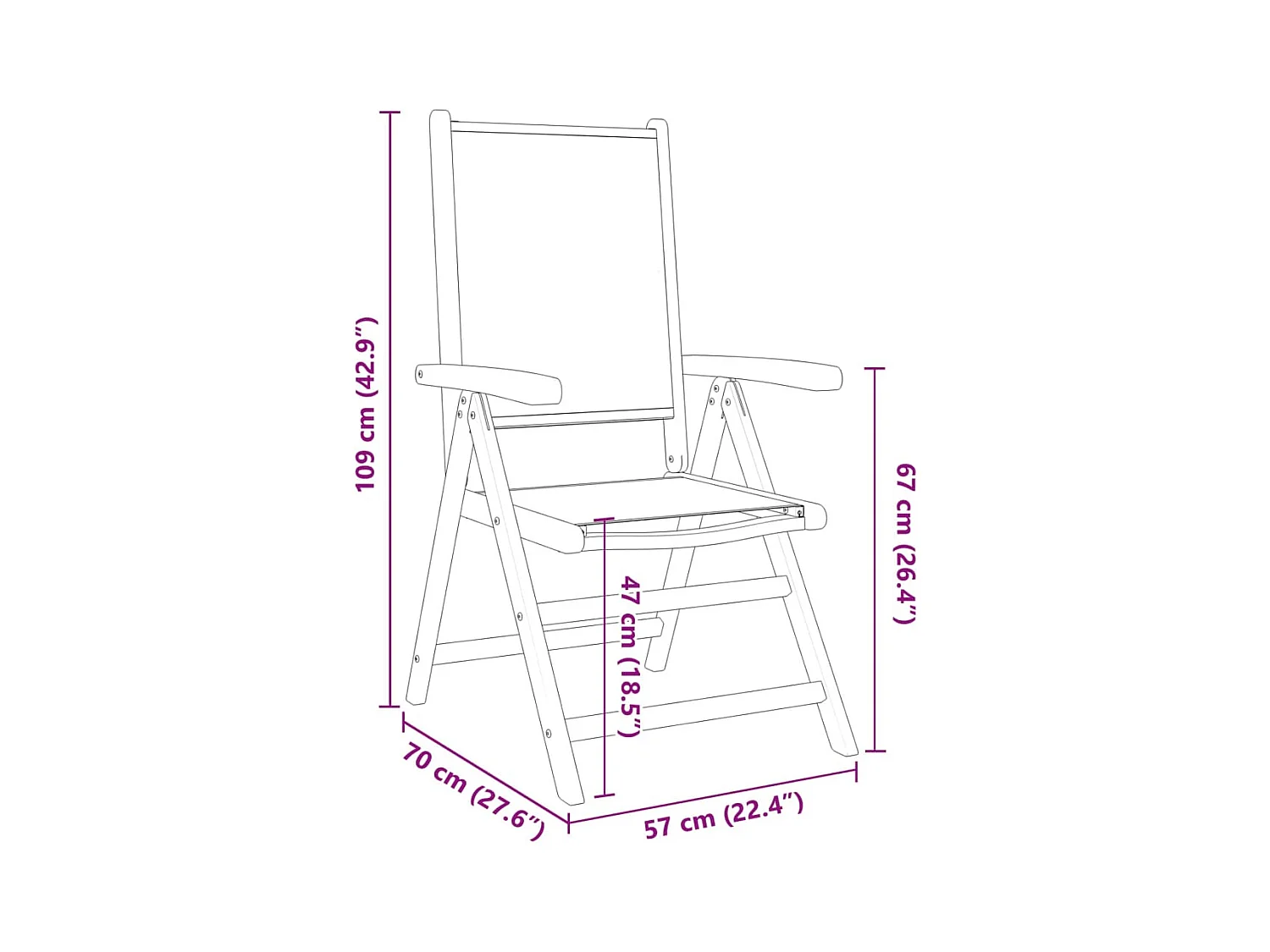 Chaises inclinables de jardin lot de 8 tissu et bois massif