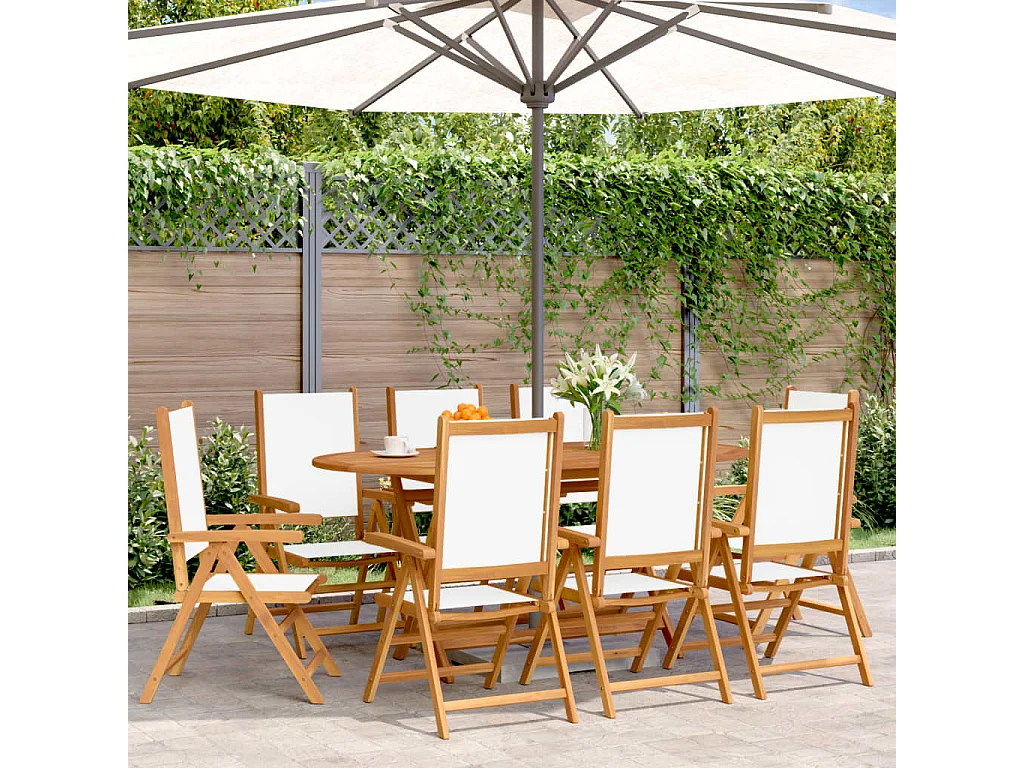 Cadeiras jardim reclin. 8 peças tecido/madeira maciça branco nata