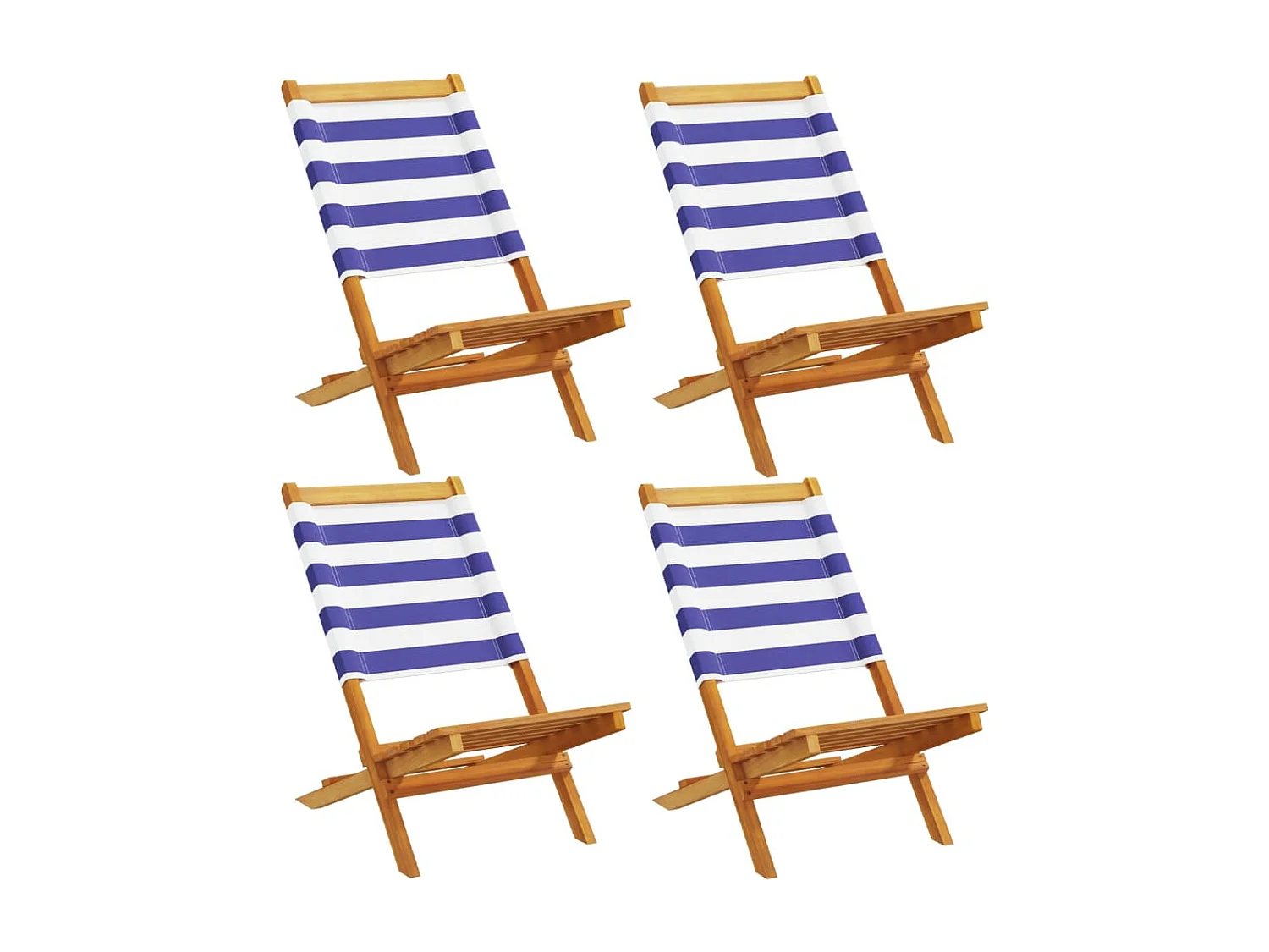 Tuinstoelen 4 stukkeninklapbaar stof en massief hout blauw en wit