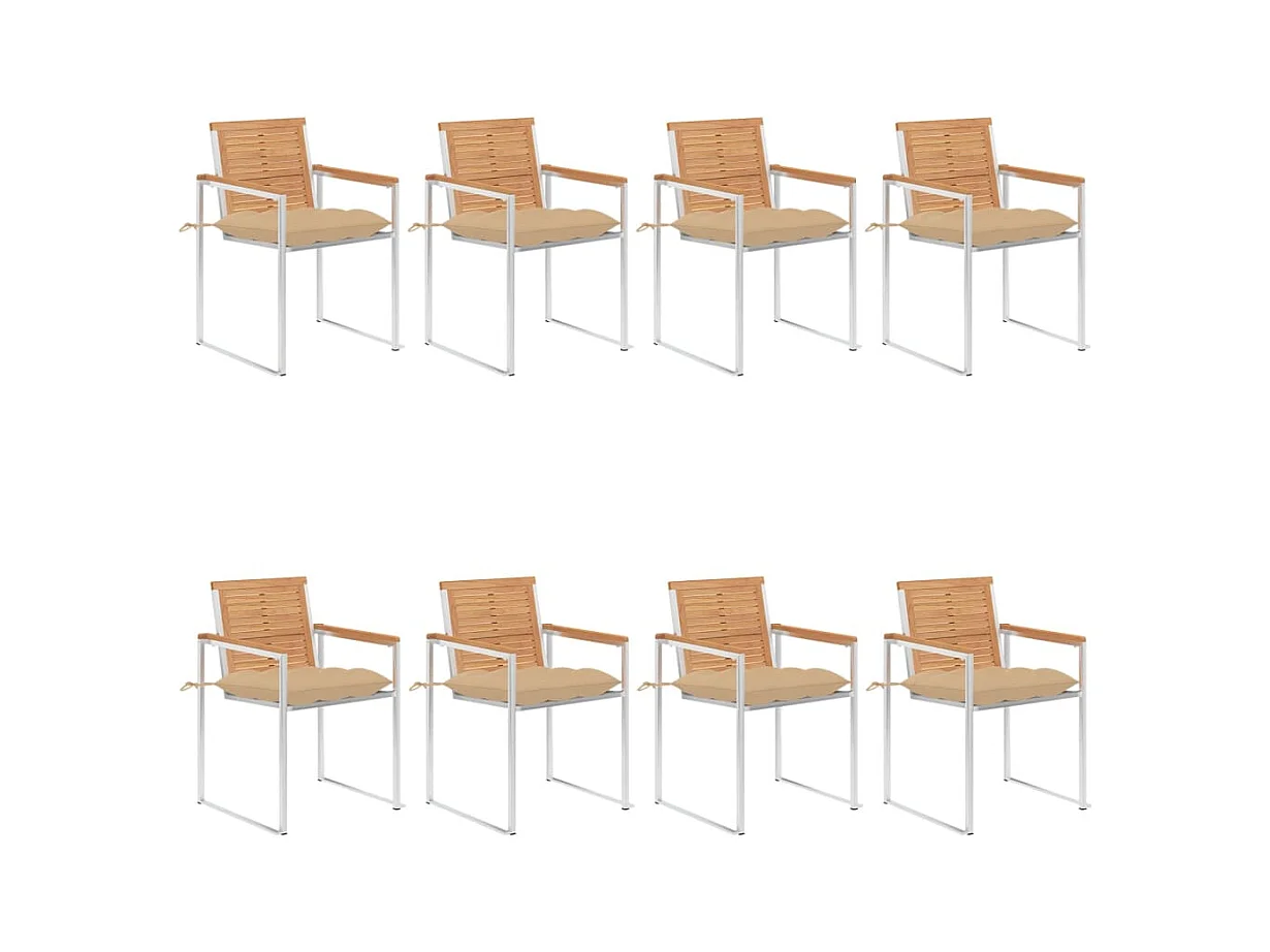 Chaises de jardin 8 pièces avec coussins Bois de teck massif