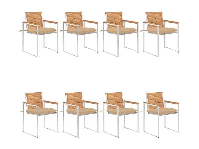 Tuinstoelen 8 st met kussens massief teakhout