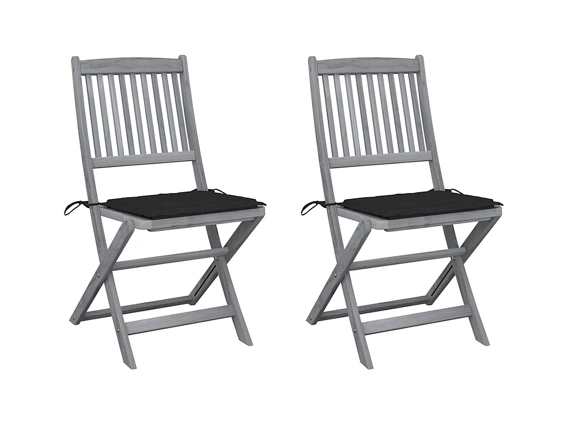 Chaises pliables d'extérieur 2 pièces avec coussins Bois d'acacia