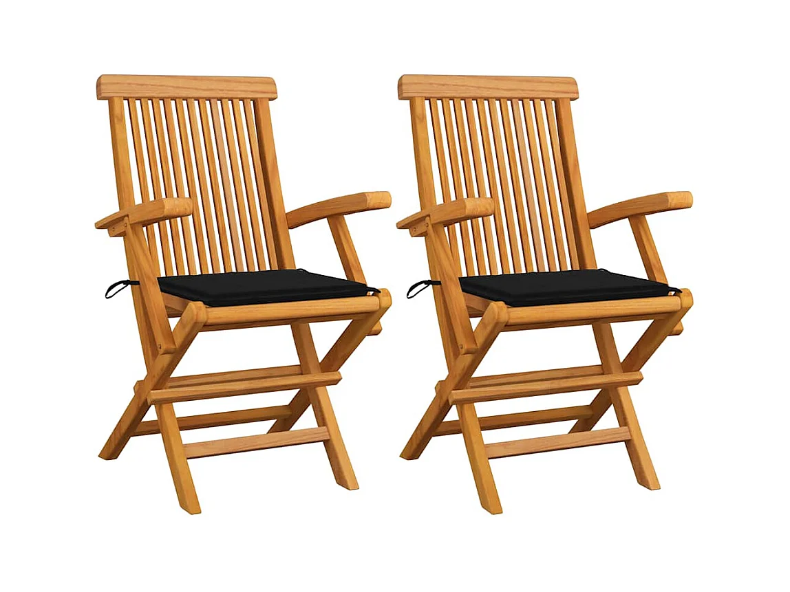 Chaises de jardin avec coussins noir 2 pièces Bois de teck massif