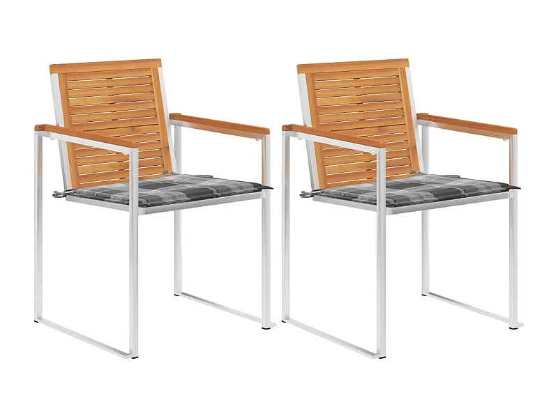 Chaises de jardin avec coussins 2 pièces Acacia solide et acier