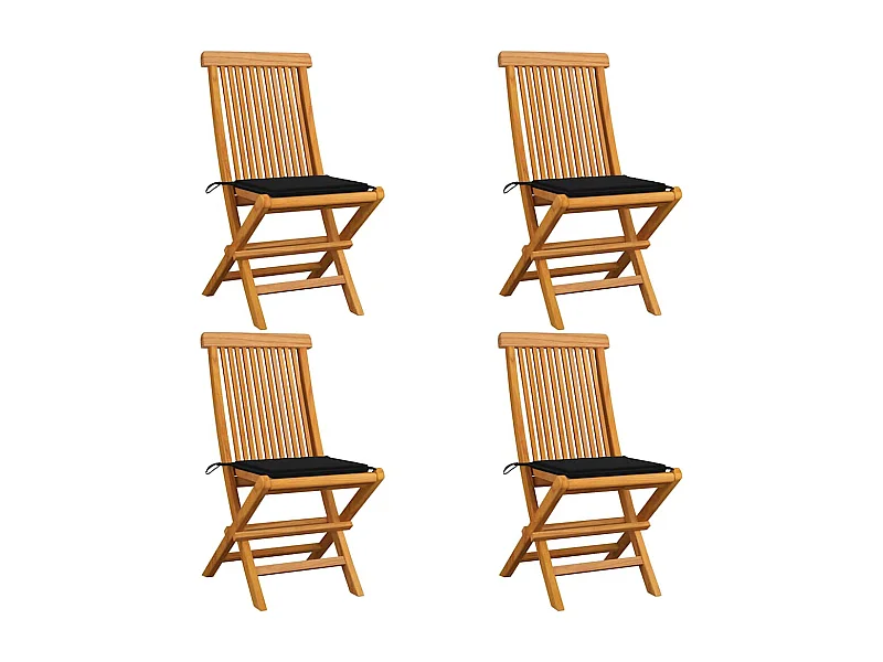 Chaises de jardin avec coussins noir 4 pièces Bois de teck massif