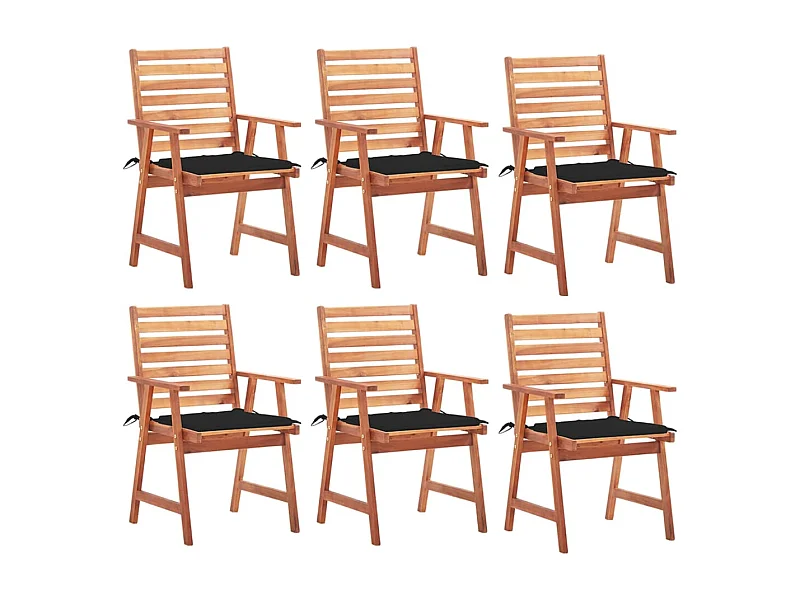 Chaises à dîner d'extérieur 6 pièces avec coussins Acacia massif