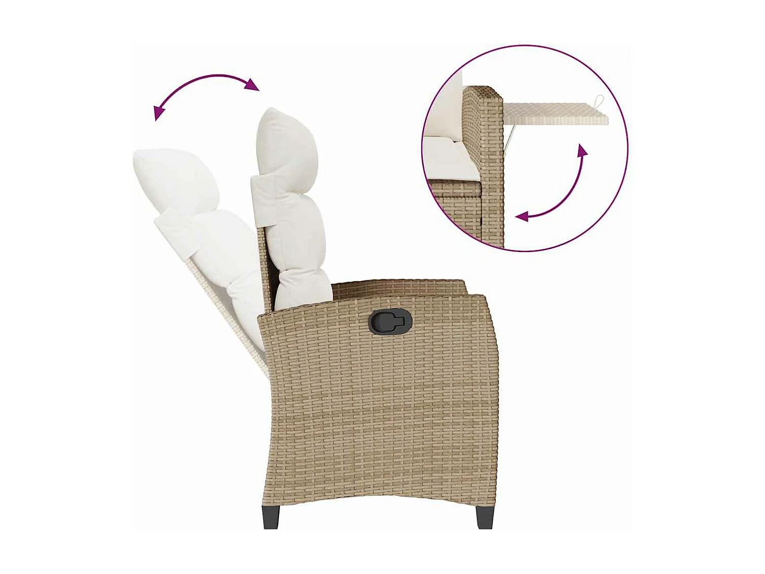 Cadeira de jardim reclinável com mesa de apoio vime PE bege