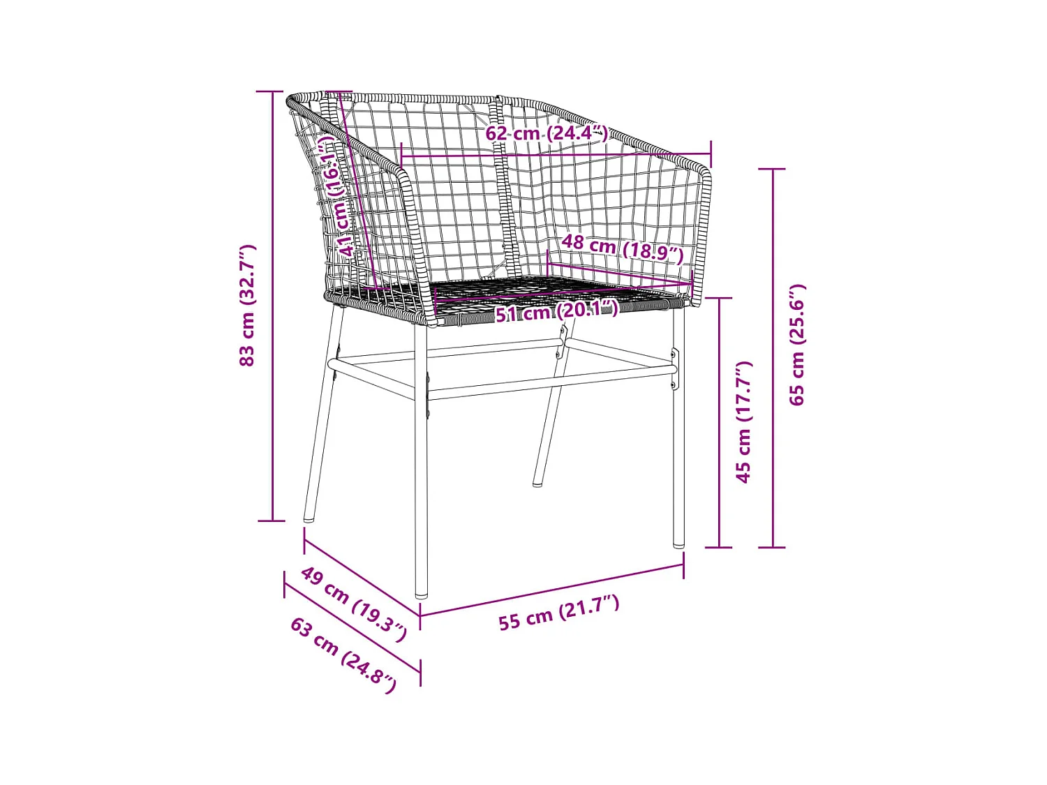 Chaises de jardin 2 pièces Noir Résine tressée